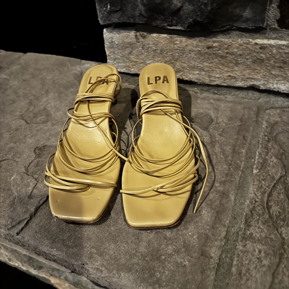 LPA Tan Heels with Strappy Design
